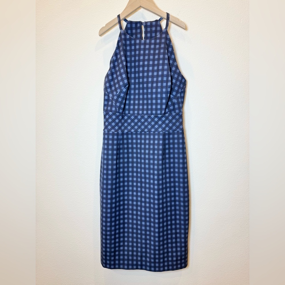 Banana Republic Petite Women’s Blue Checkered Gingham Midi Halter Dress Size 0